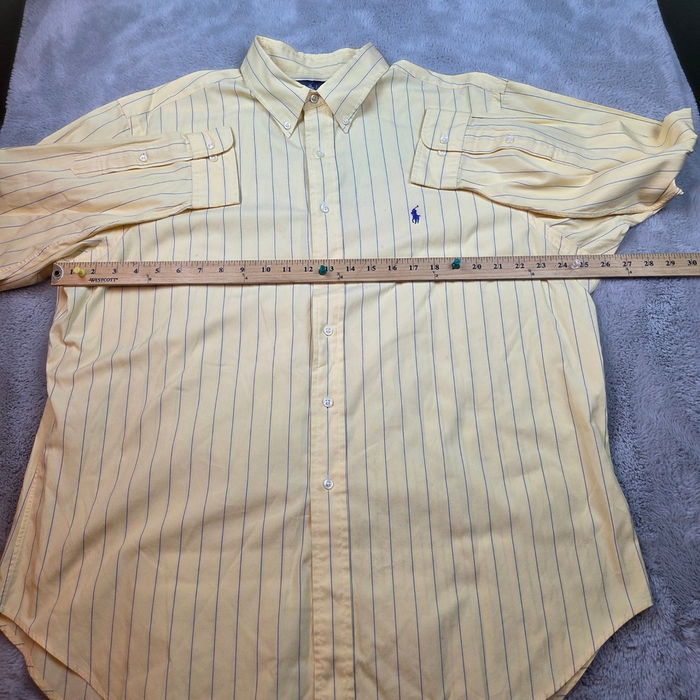 Ralph Lauren Button Down Shirt Mens 17.5 34/35 Yellow Blue Pinstripe Classic Fit - Picture 4 of 8